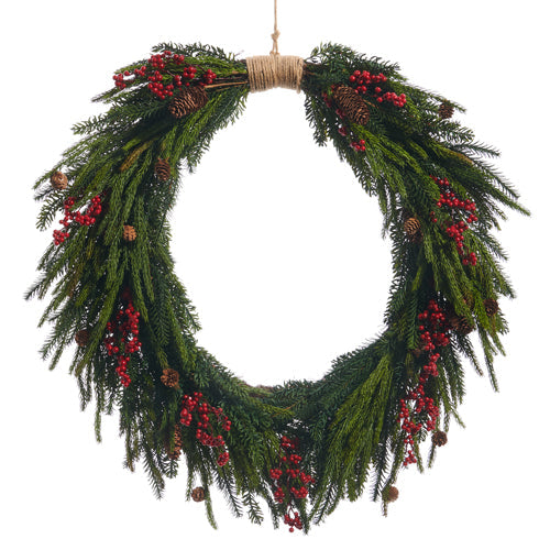 33" Berry Pinecone and Pine Wreath