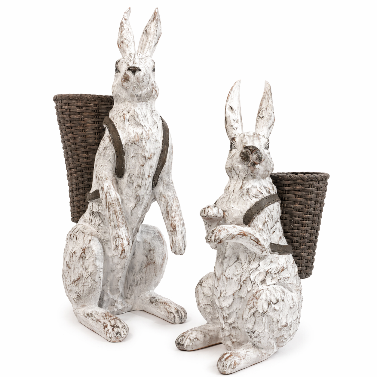 16.5" WHITEWASHED RESIN BUNNY W/OPEN BASKET RIGHT ONLY