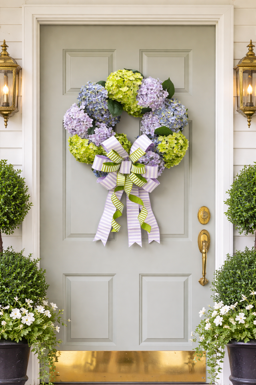 24" D GREEN AND PURPLE HYDRANGEA WREATH
