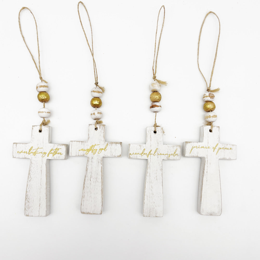 Set Of 4 White Wash Cross Stocking Name Tags..2.25X3.5