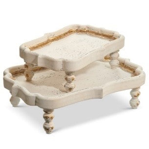 15" Distressed White Footed Tray (LARGE ONLY)