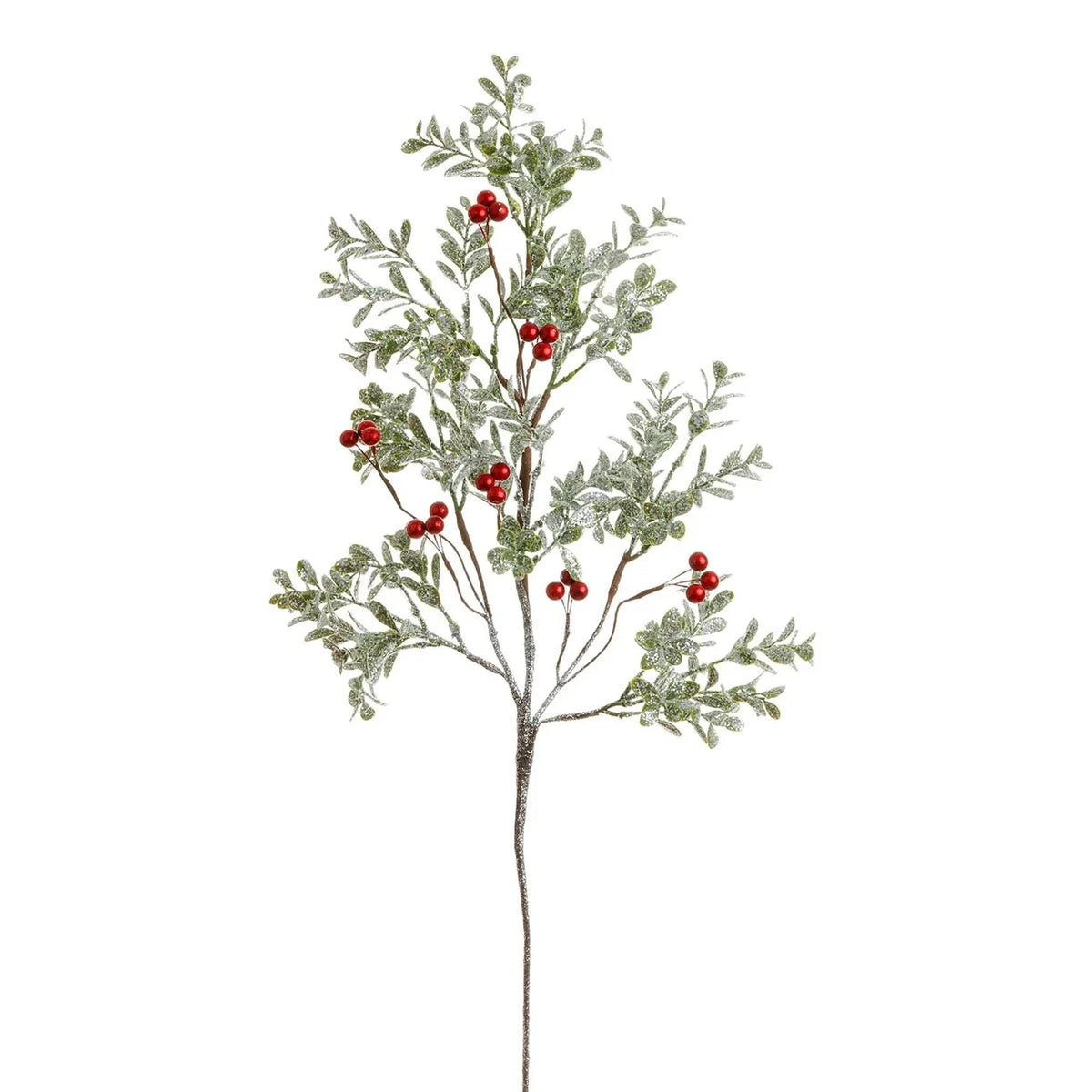 28" Shimmer Boxwood Branch, Green/Red