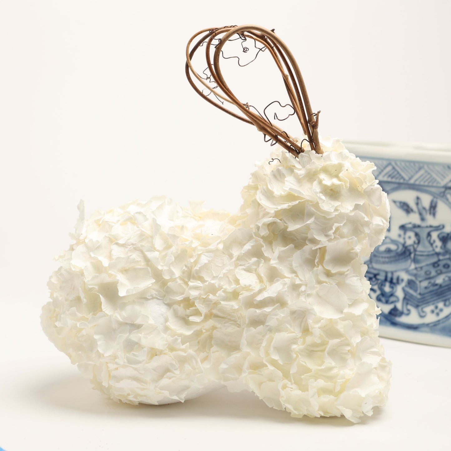 7.5" x 3.9" x 7.5" Hydrangea Rabbit with Twig Ears Color Cream G26385