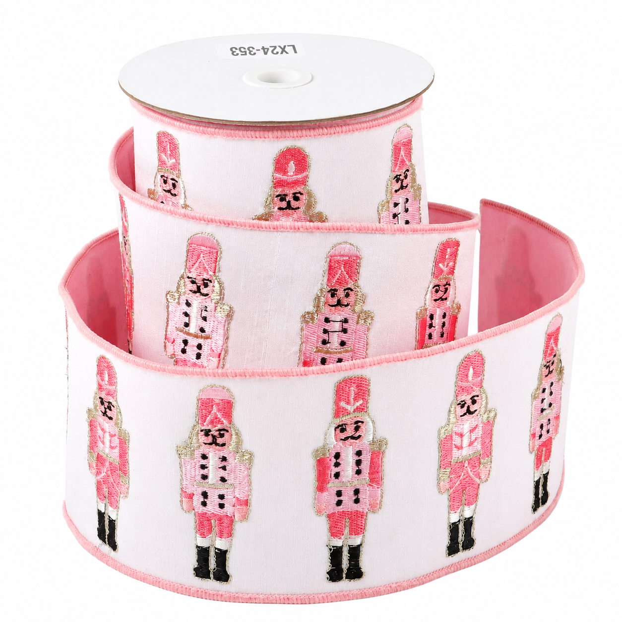 4" X 5 YDS PINK/WHITE NUTCRACKER DUP BACK RIBBON