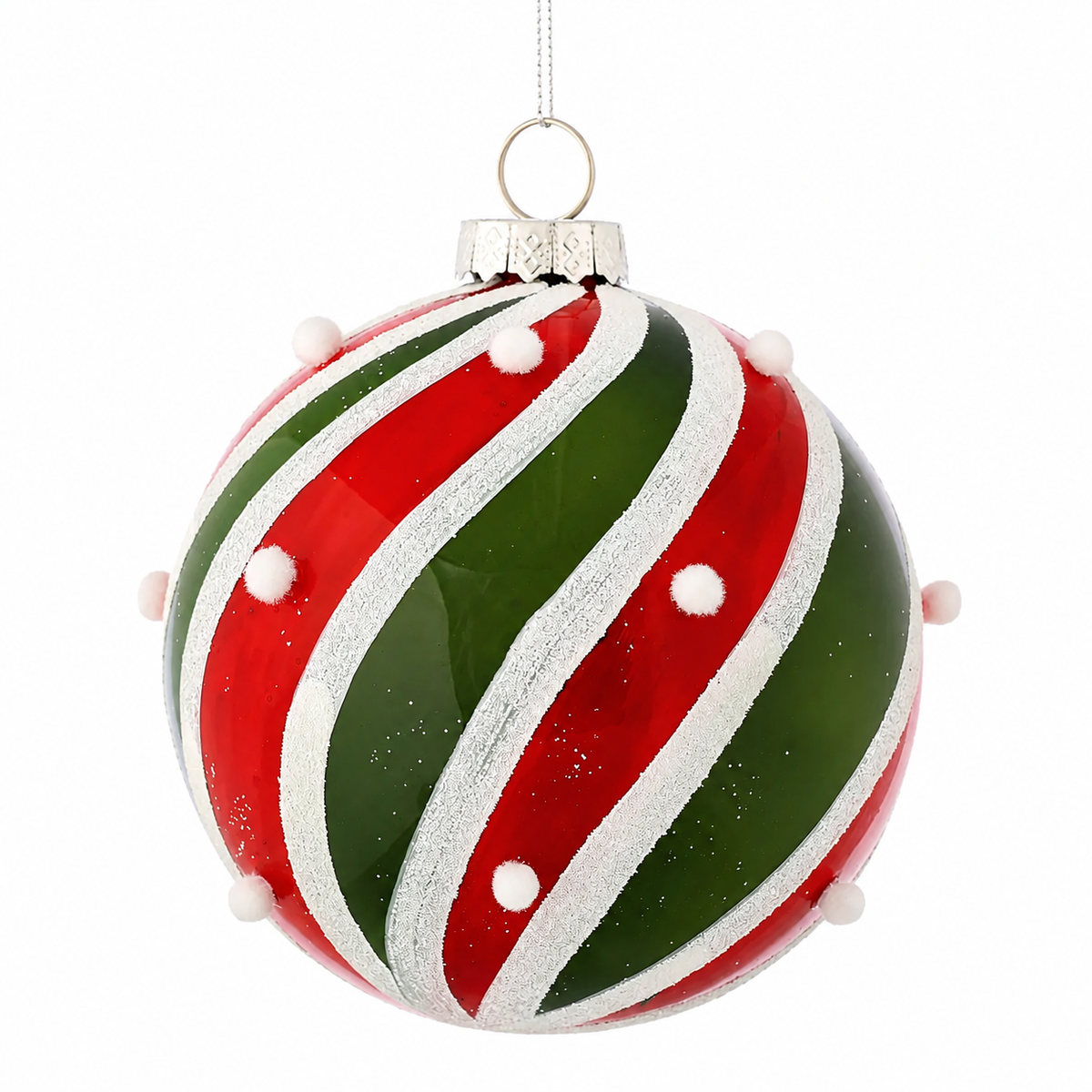 5"D GLASS BALL RD/GR Swirl ORN