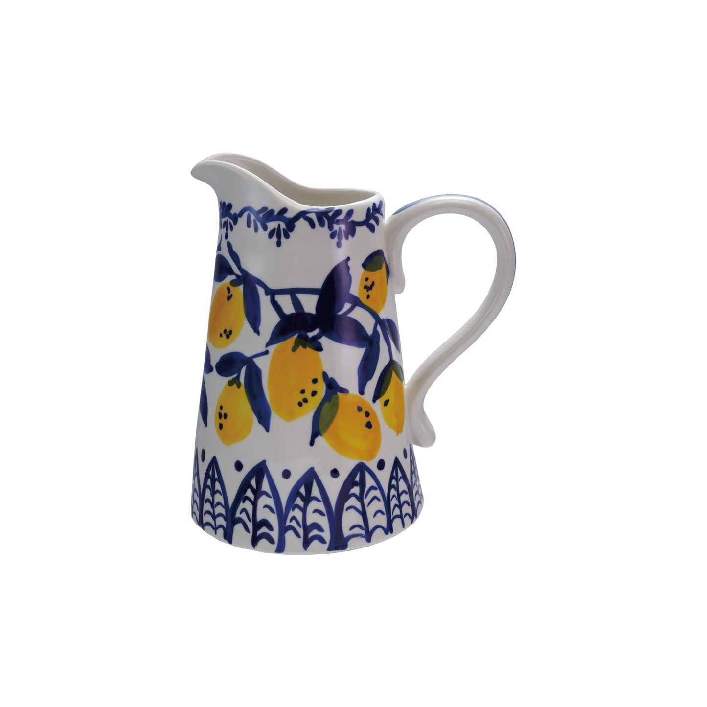 8-5/8"H Stoneware Pitcher Holds w Hand-painted Lemon