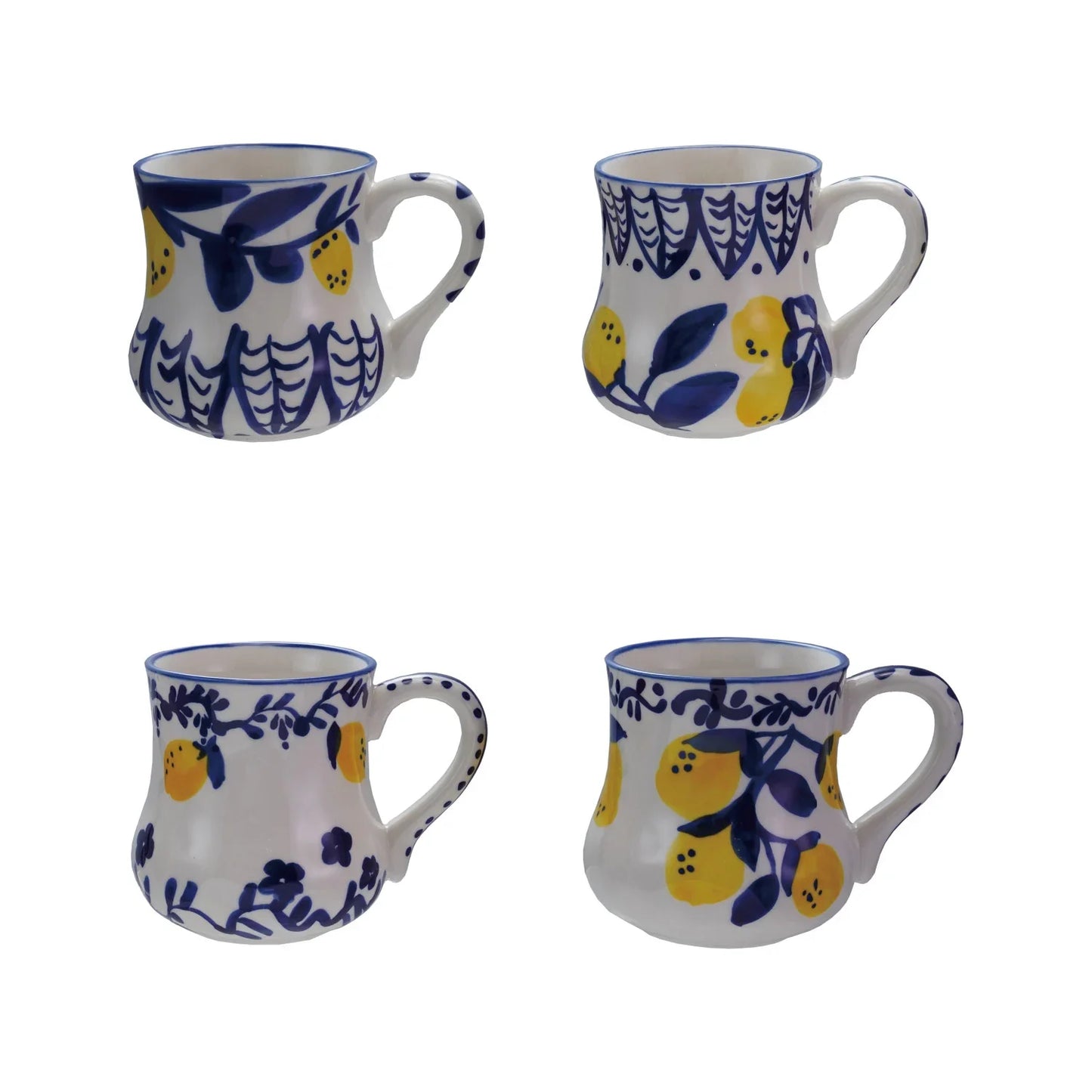 5-1/2"L Stoneware Mug w Hand-painted Lemons (BOTTOM RIGHT ONLY)