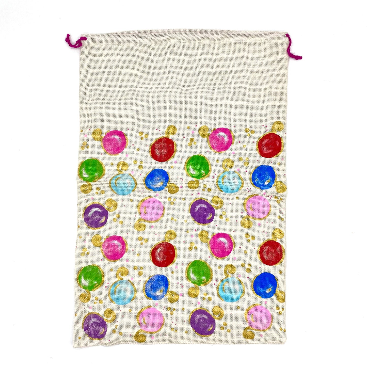 SANTA SACK WITH METALLIC DOT PRINT IN JUTE 19" x 28"