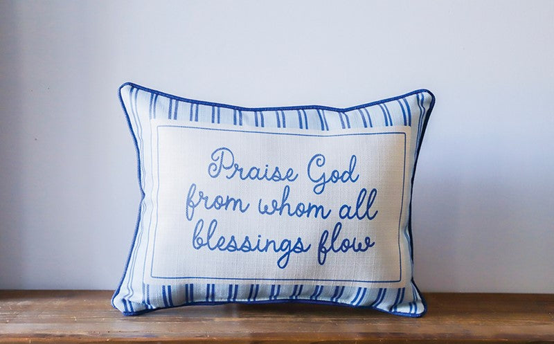 Doxology Stripe Pillow + Piping BLUEJAY