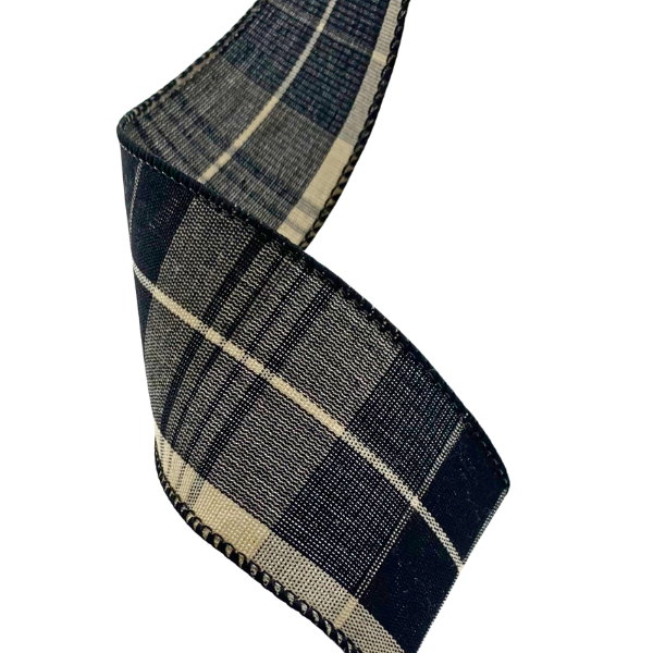BLACK AND ECRU PLAID RIBBON