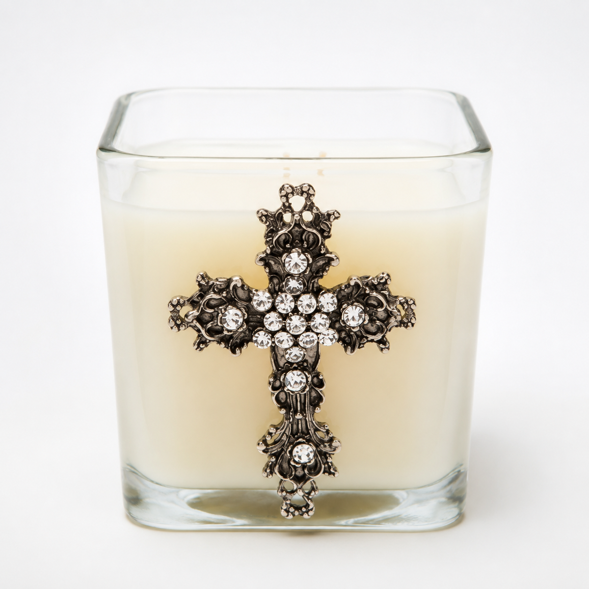 Faith 20 oz Square Glass Candle with Cross