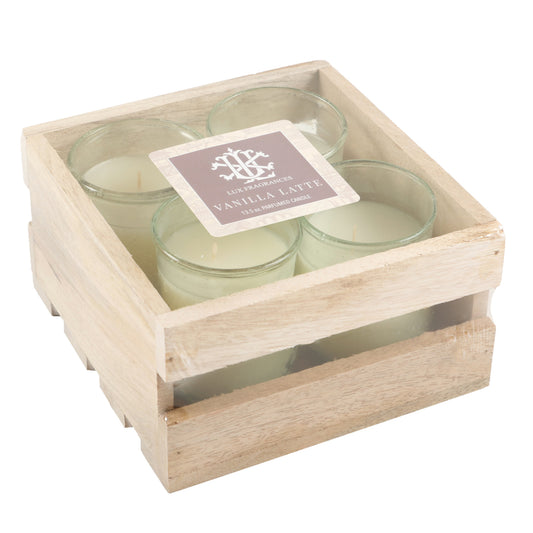 Vanilla Latte Set Of 4 Votives In Crate - 3oz