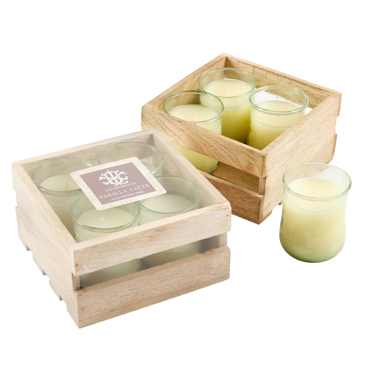 Vanilla Latte Set Of 4 Votives In Crate - 3oz