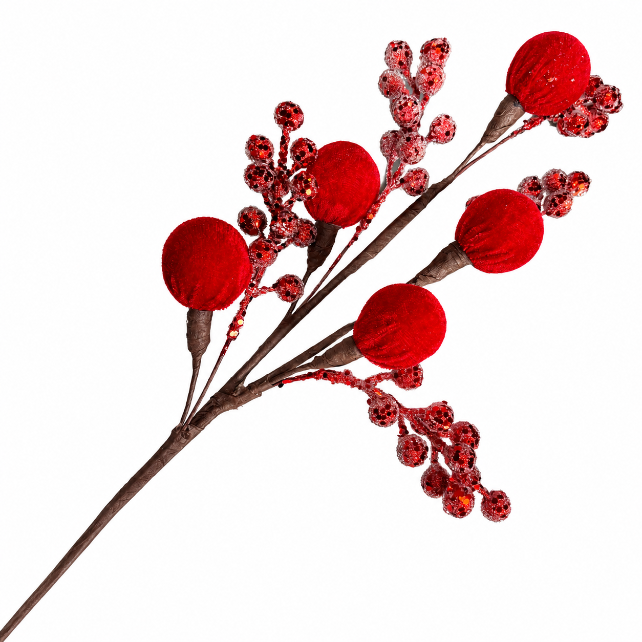 25" Red Berry Spray with Velvet Balls
