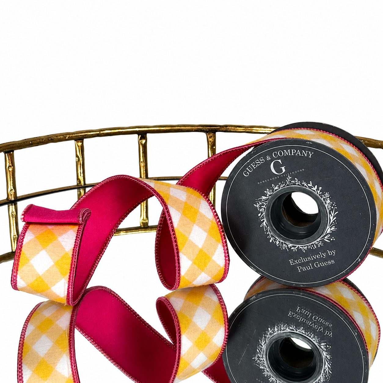 1.5"X5YD YELLOW CHECK SPRING WITH HOT PINK DUPION BACK