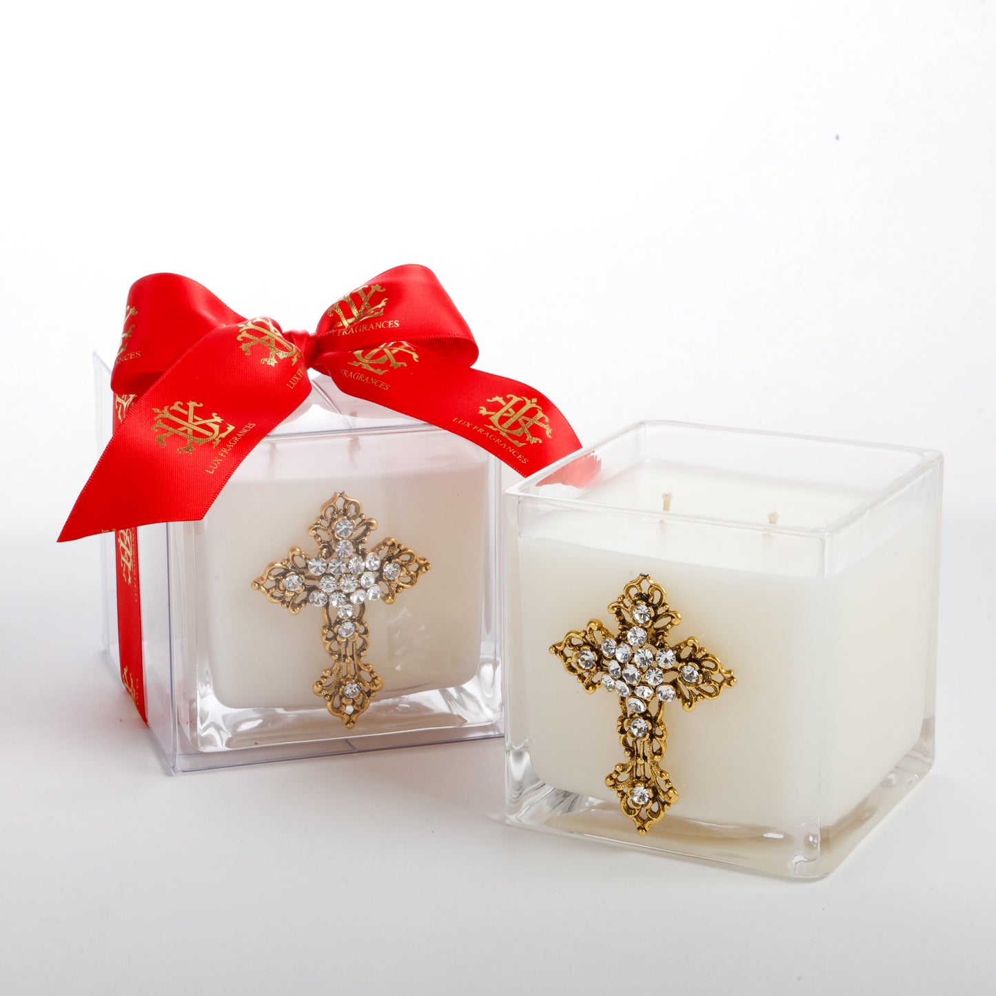 Faith 20 oz Square Glass Candle with Cross