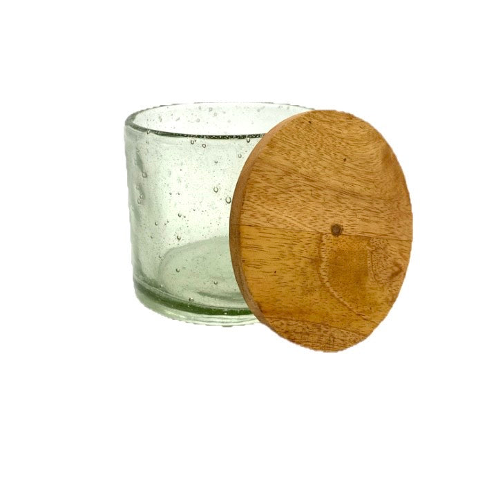 14 oz Hand Blown Glass and Stained Lid      4" x 4"