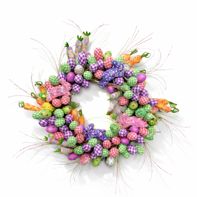 24" Rabbit Wreath Pk-Purp-Grn