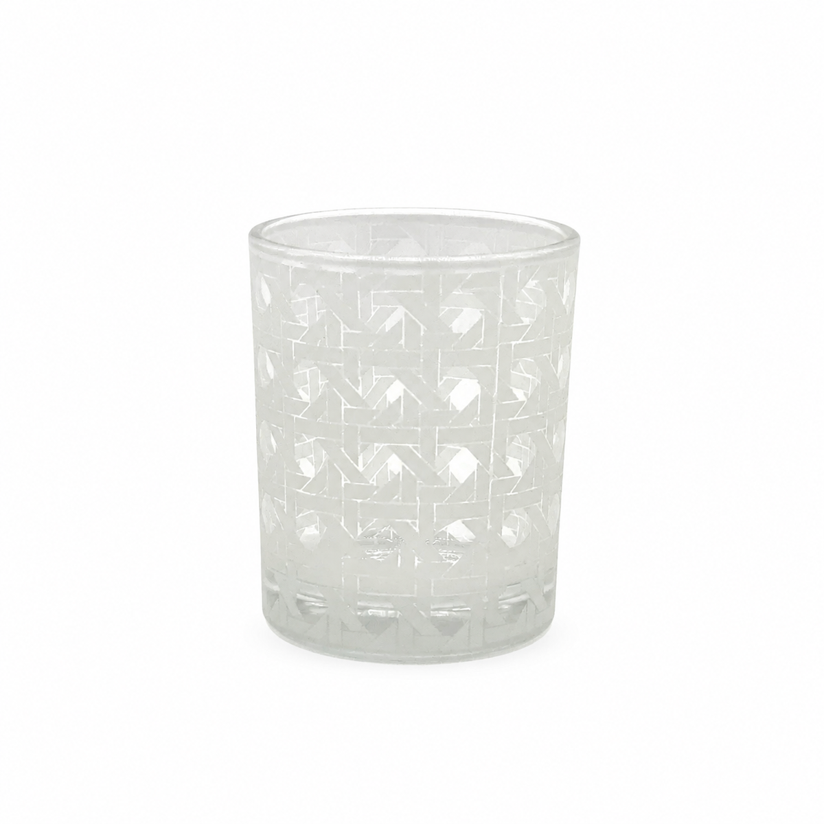 Etched Cane Pattern Votive Glass 3oz    2 5/8" x 2"