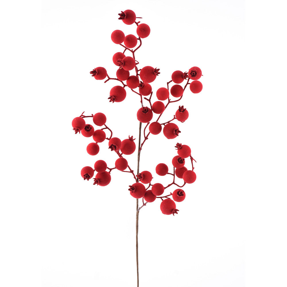 29IN Flocked Berry Spray, Red