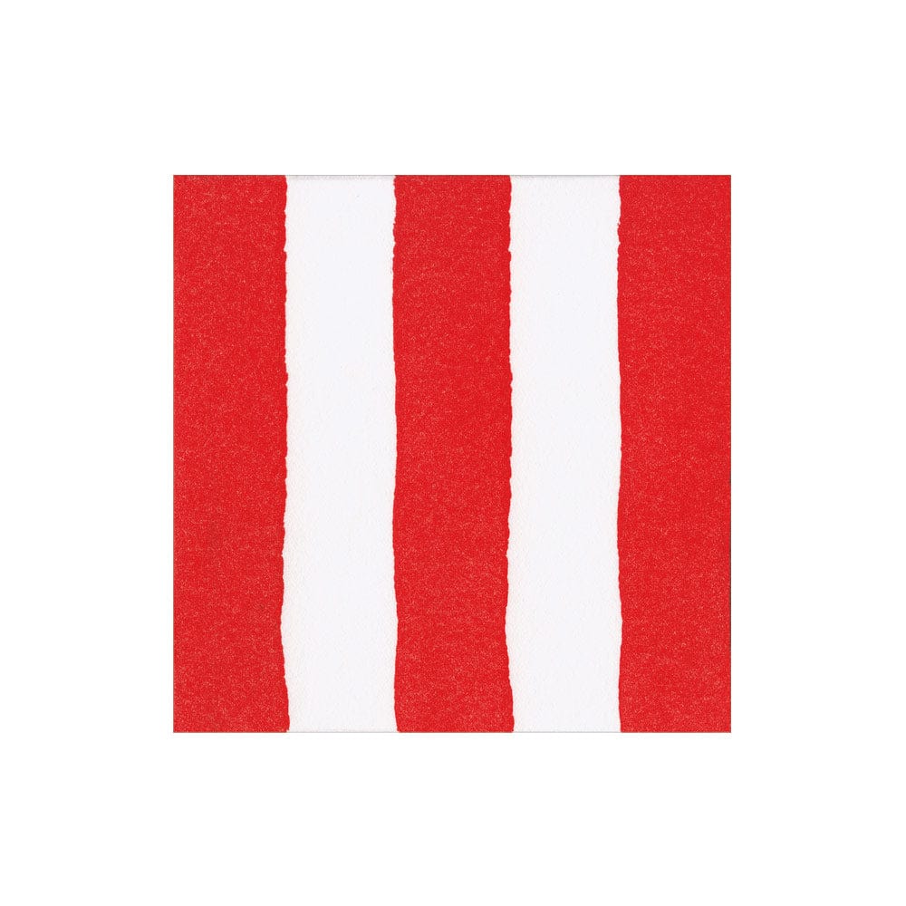 Cafe Stripe Red Paper Linen Cocktail Napkin - package of 15