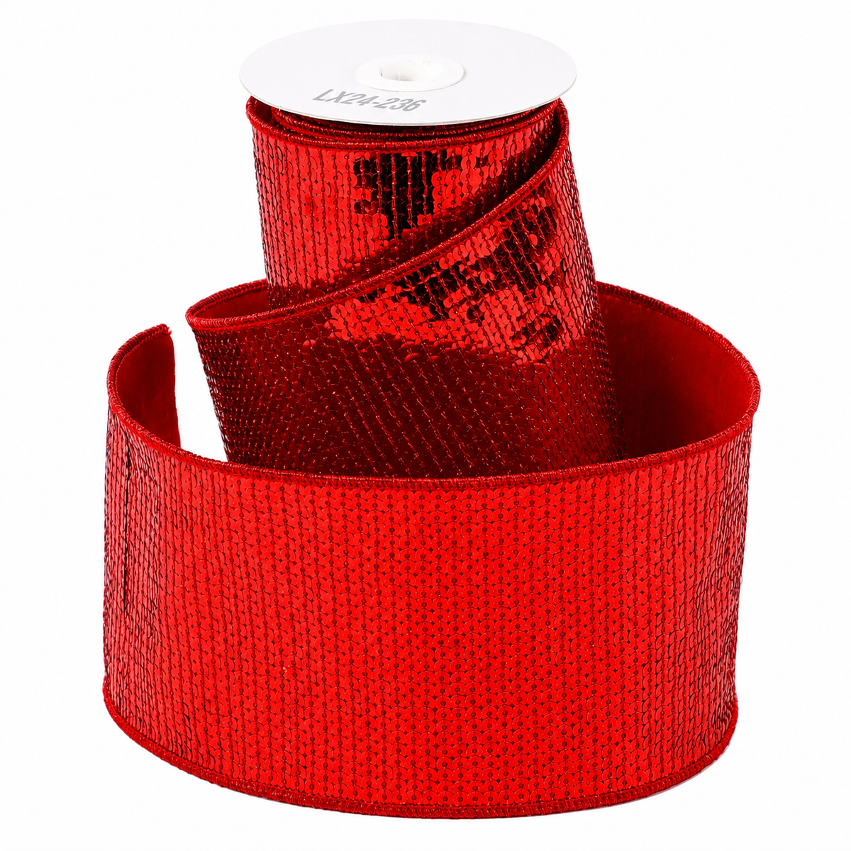 4" X 5 YDS RED SEQUINED DUPION BACKED RIBBON