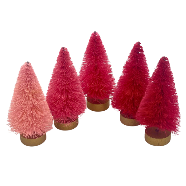 4" Box of 5 Pink Bottle Brush Trees
