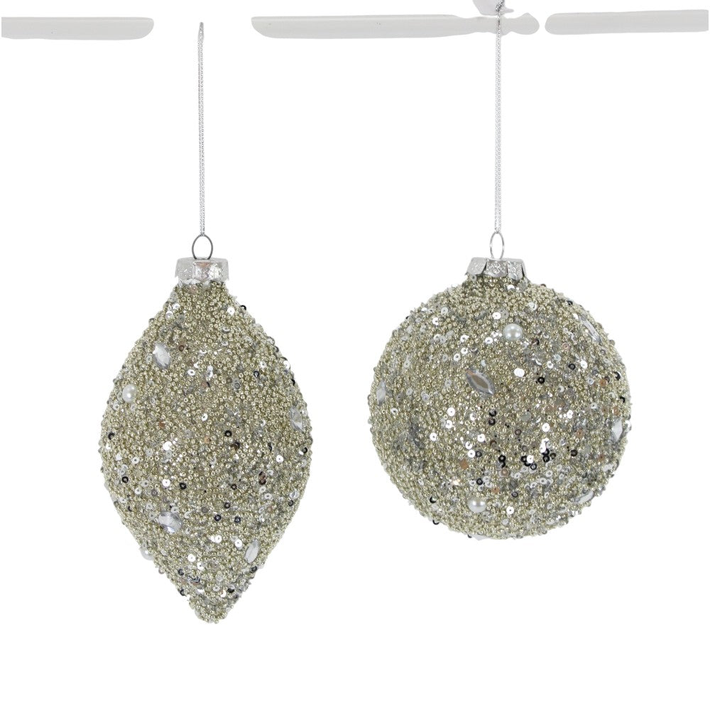4IN Glass Jewel Ball Drop Ornament (DOUBLE POINT ONLY), Platinum