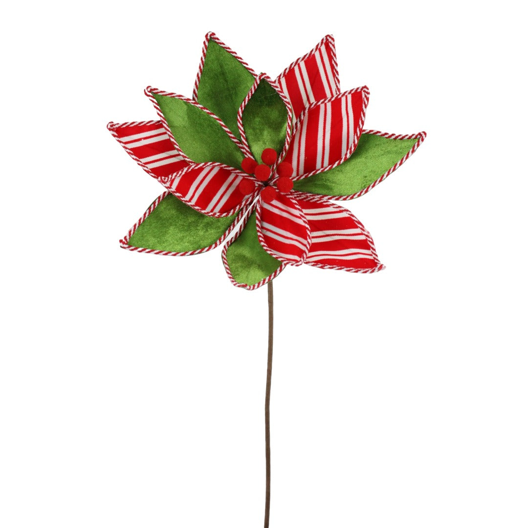 22IN Poinsettia Stem, Red White Green