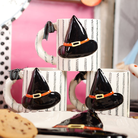 Witch Hat Black/White Ticking Halloween Mug-one only