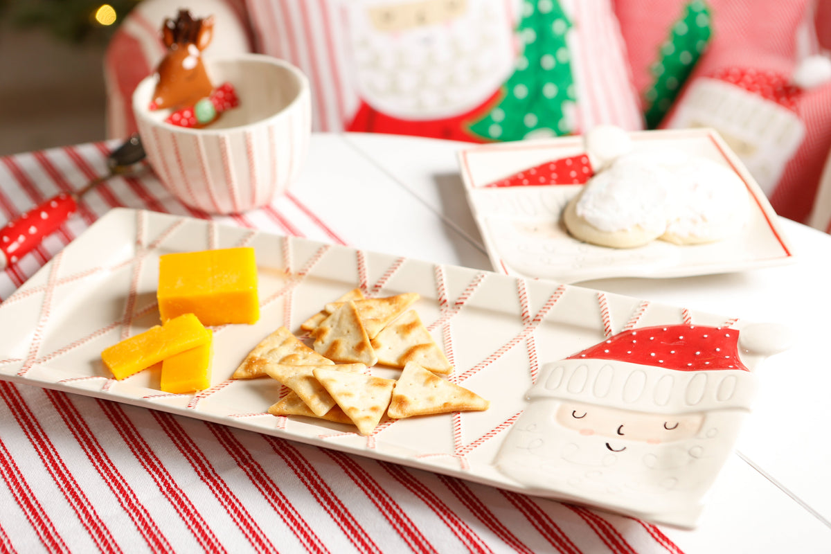 Santa Head On Red/White Diamond Ticking Platter