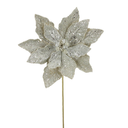 21IN Glitter Jewel Poinsettia Stem, Platinum