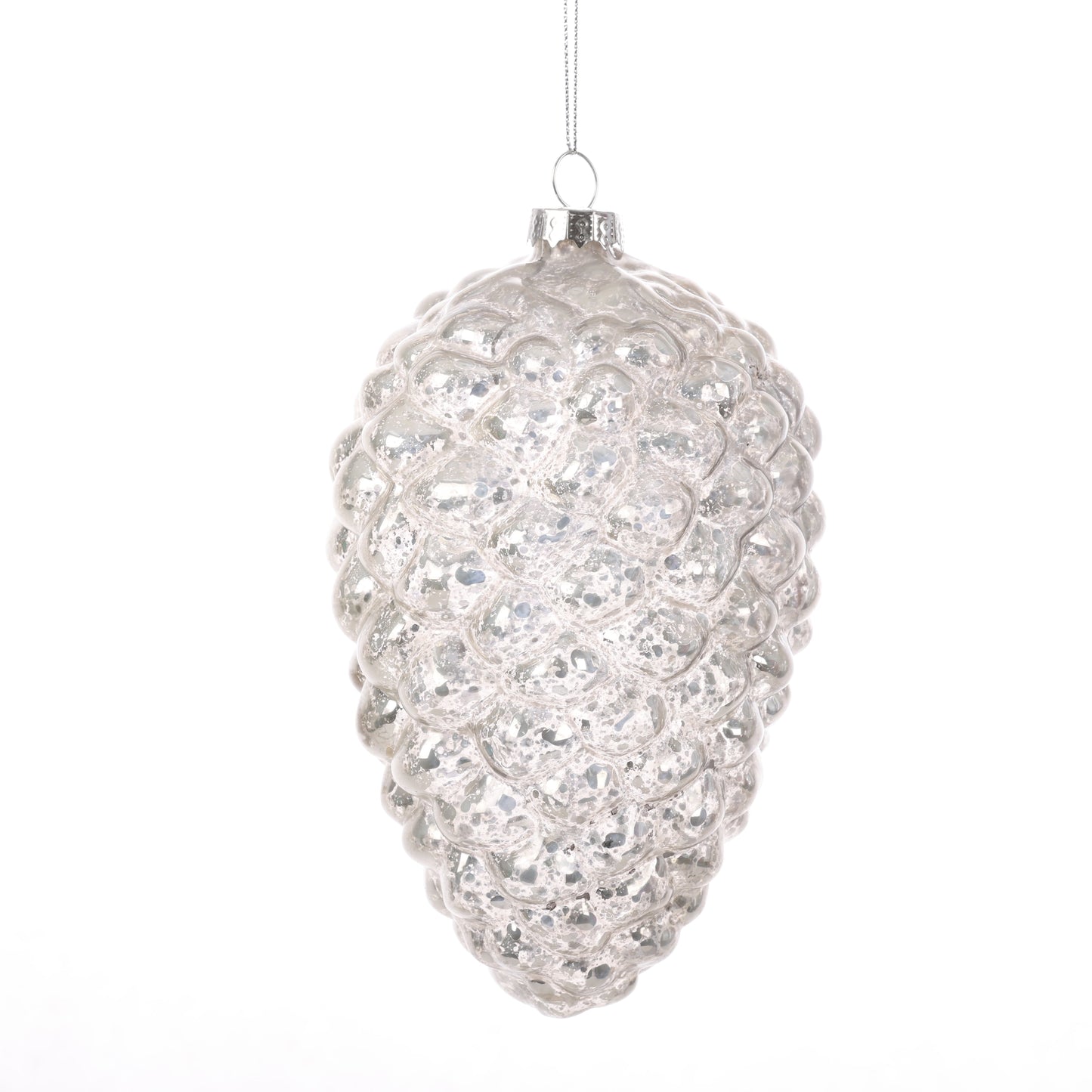 5.5" WHITE/SILVER GLASS PINECONE ORN