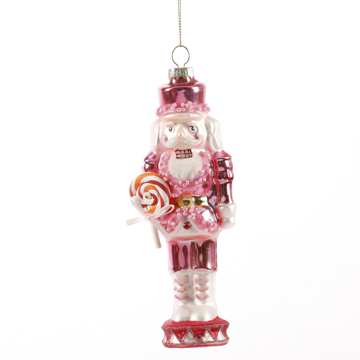 6" PINK GLASS SANTA ORN