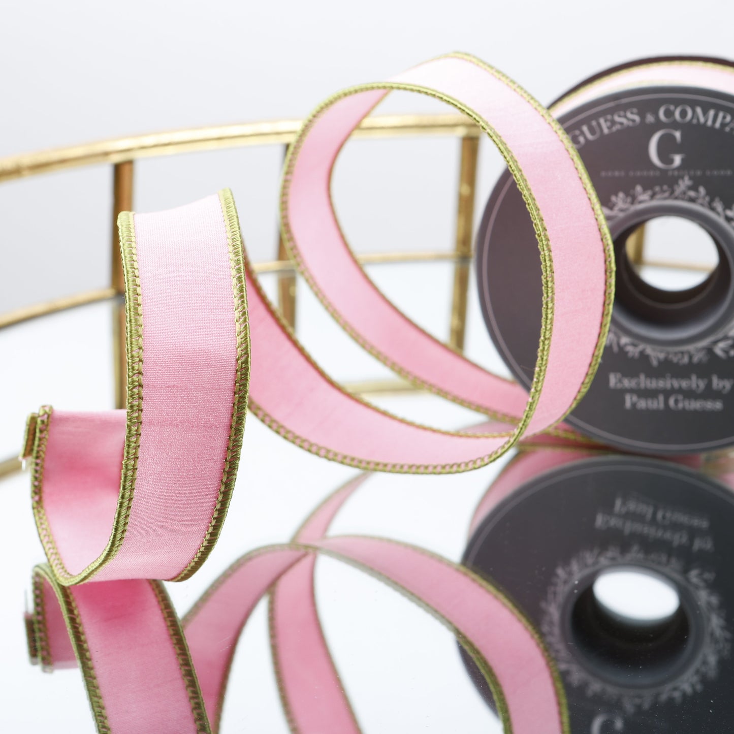 1" SOLID PINK DUPION WITH GRASS GREEN EDGE WITH PINK DUPION BACK RIBBON 5YD