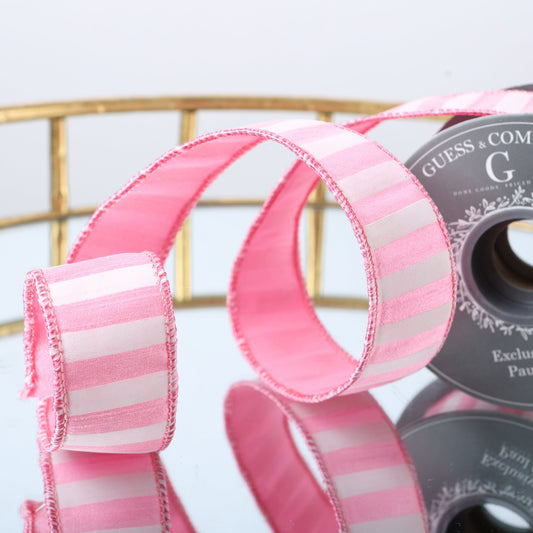 1.5" PINK STRIPE WITH SOLID PINK DUPION BACK RIBBON 5YD