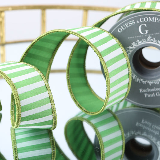 1.5" GRASS GREEN STRIPE WITH GREEN DUPION BACK RIBBON 5YD