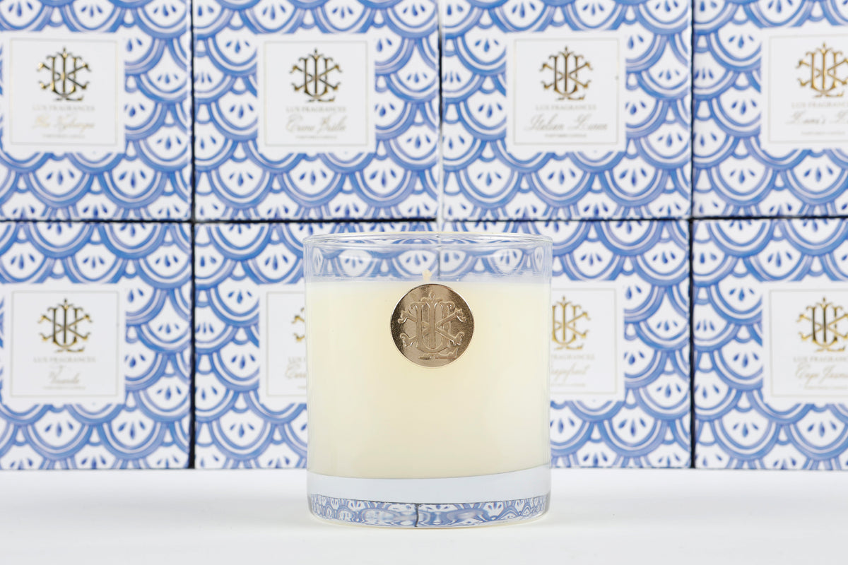 Grapefruit 8 oz Blue and White Designer Box Candle