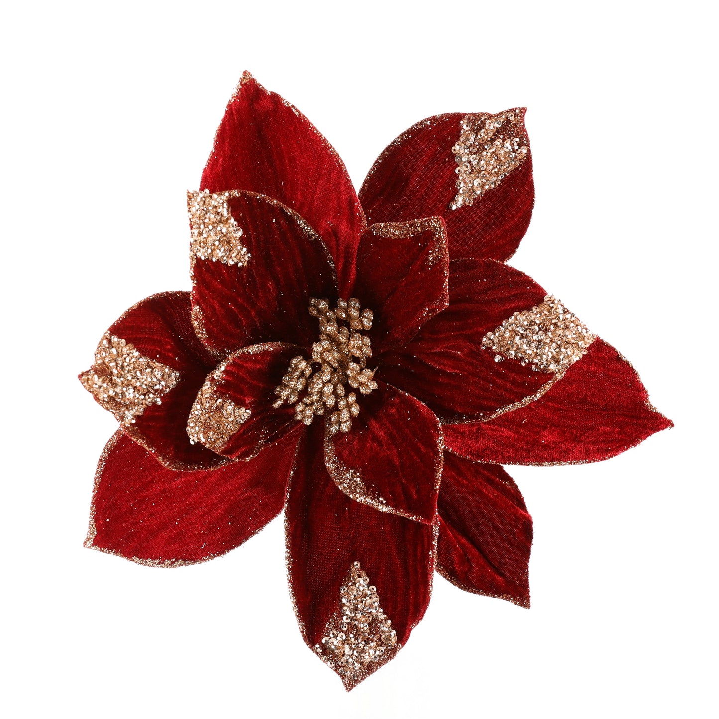 11" Burgundy POINSETTIA WITH CLIP