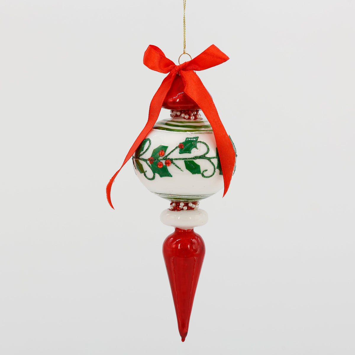 GLASS FINIAL Holly ORN STYLE C