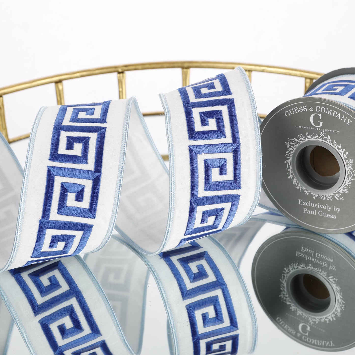 2.5" EMB ON WHITE DUPION WITH WHITE DUPION BACK RIBBON