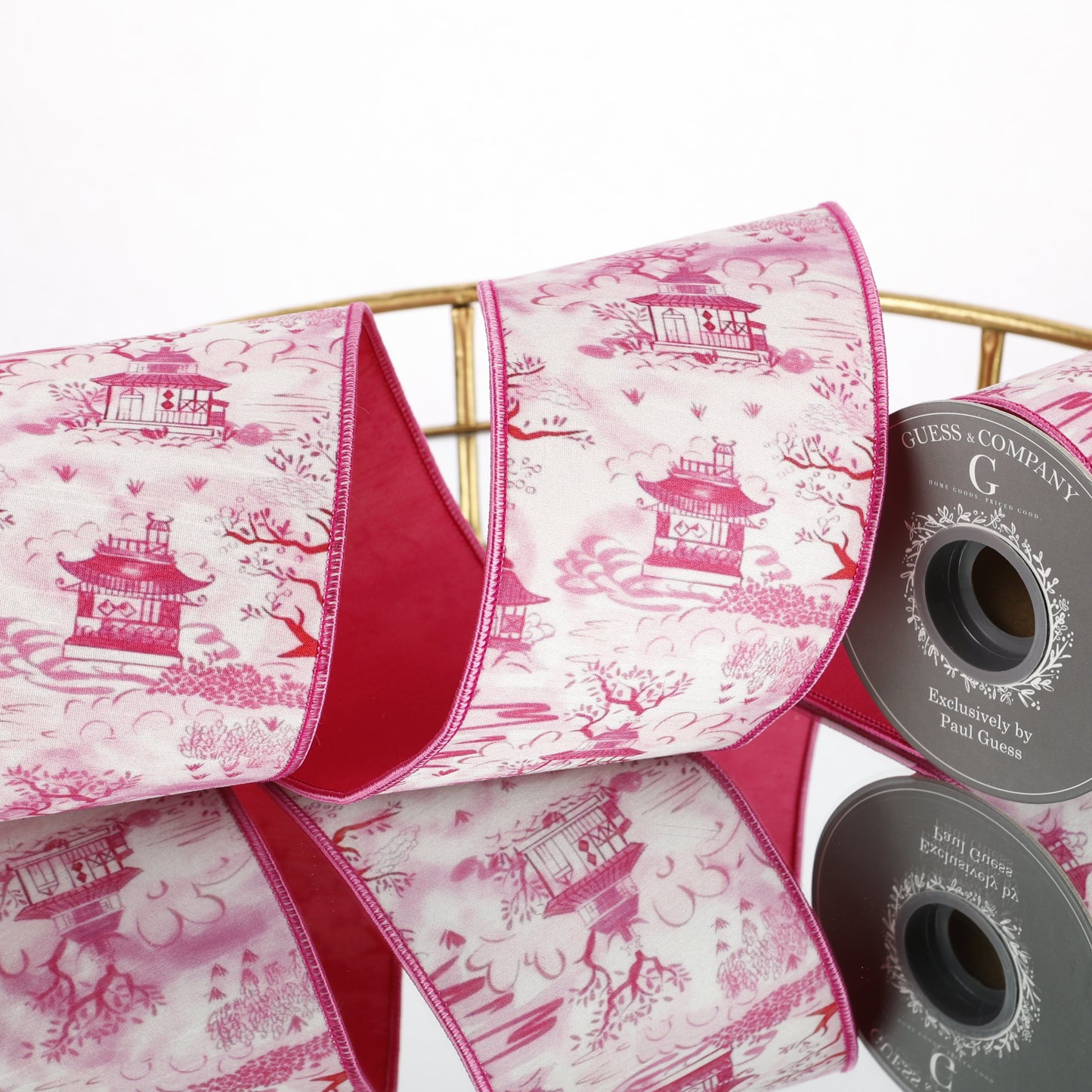 4" DIGITAL PRINT ON WHITE DUPION WITH PINK SATIN BACK RIBBON