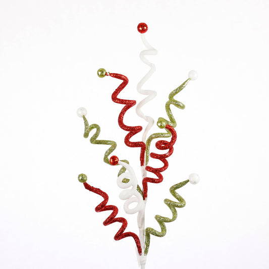 CHRISTMAS CURLY STEM 27" Color Rd/Gr/Wh