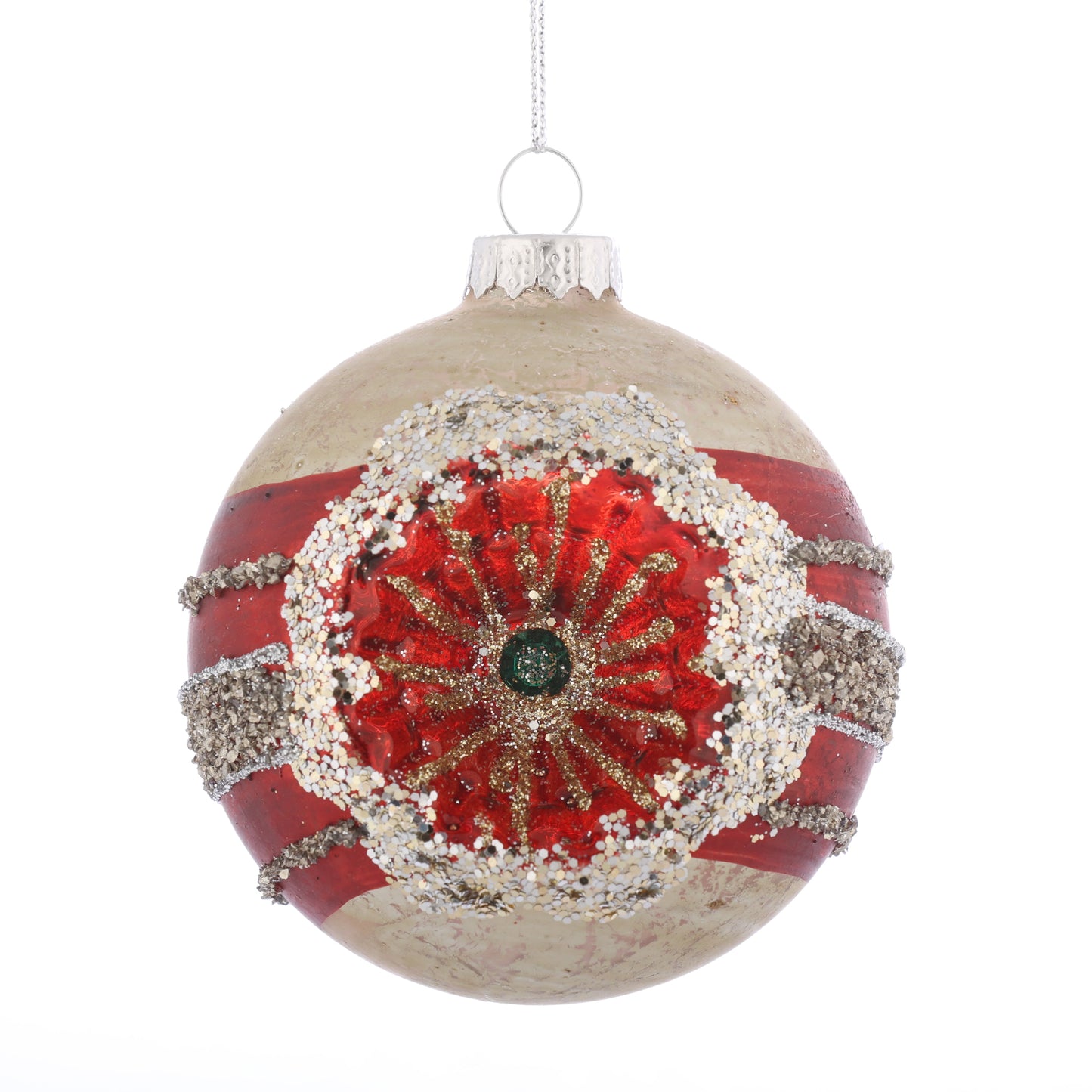3.2" D GLASS CHRISTMAS TREE ON THE BALL ORN-RED