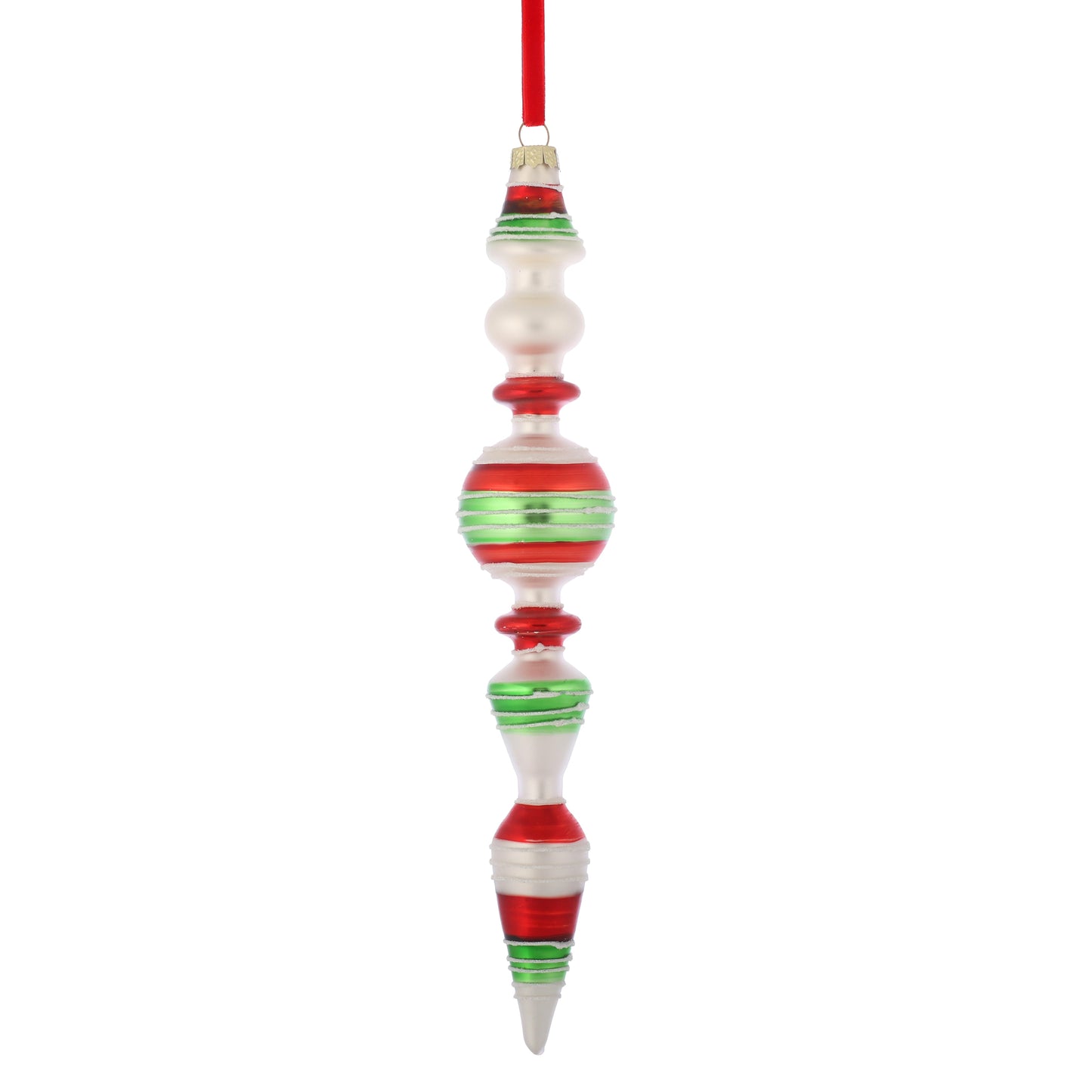 9.5 x 2", 11 x 1.8", 11 x 1.8"  GLASS FINIAL RED/GRN/WHT ORNAMENT
