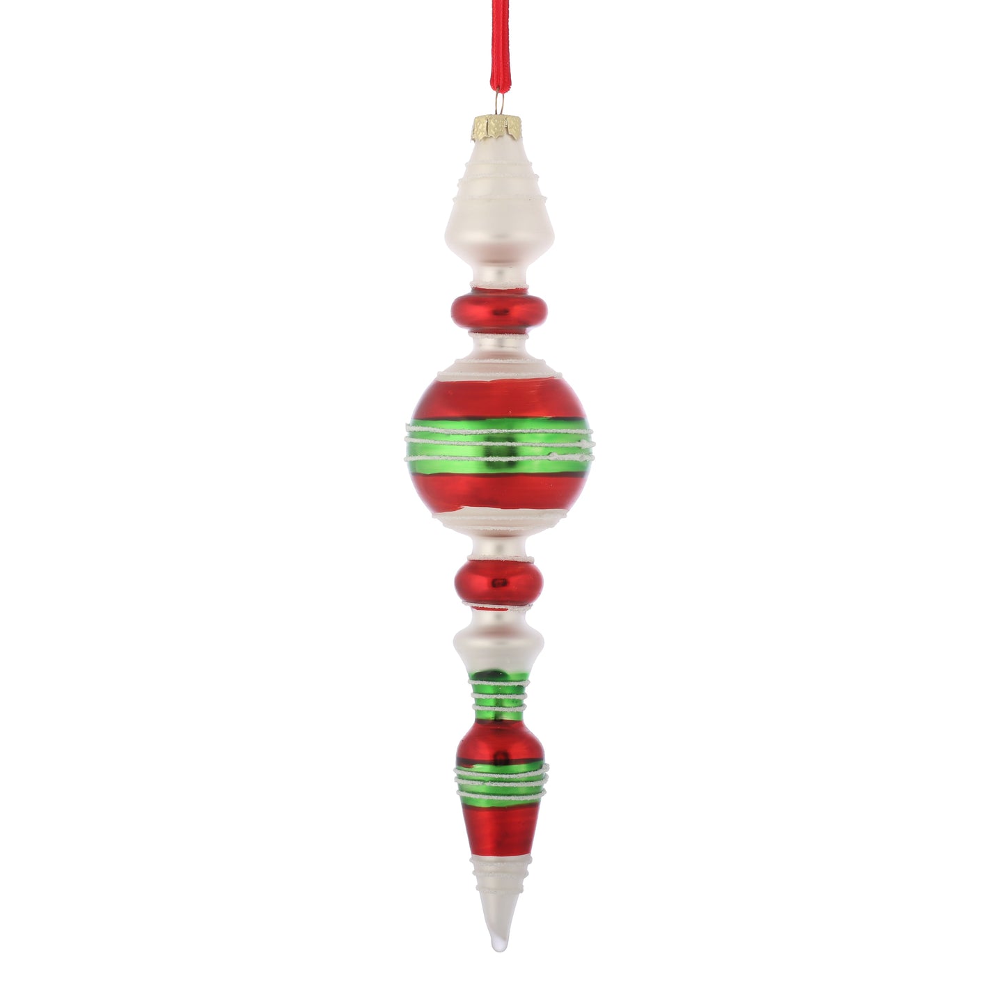 9.5 x 2", 11 x 1.8", 11 x 1.8"  GLASS FINIAL RED/GRN/WHT ORNAMENT