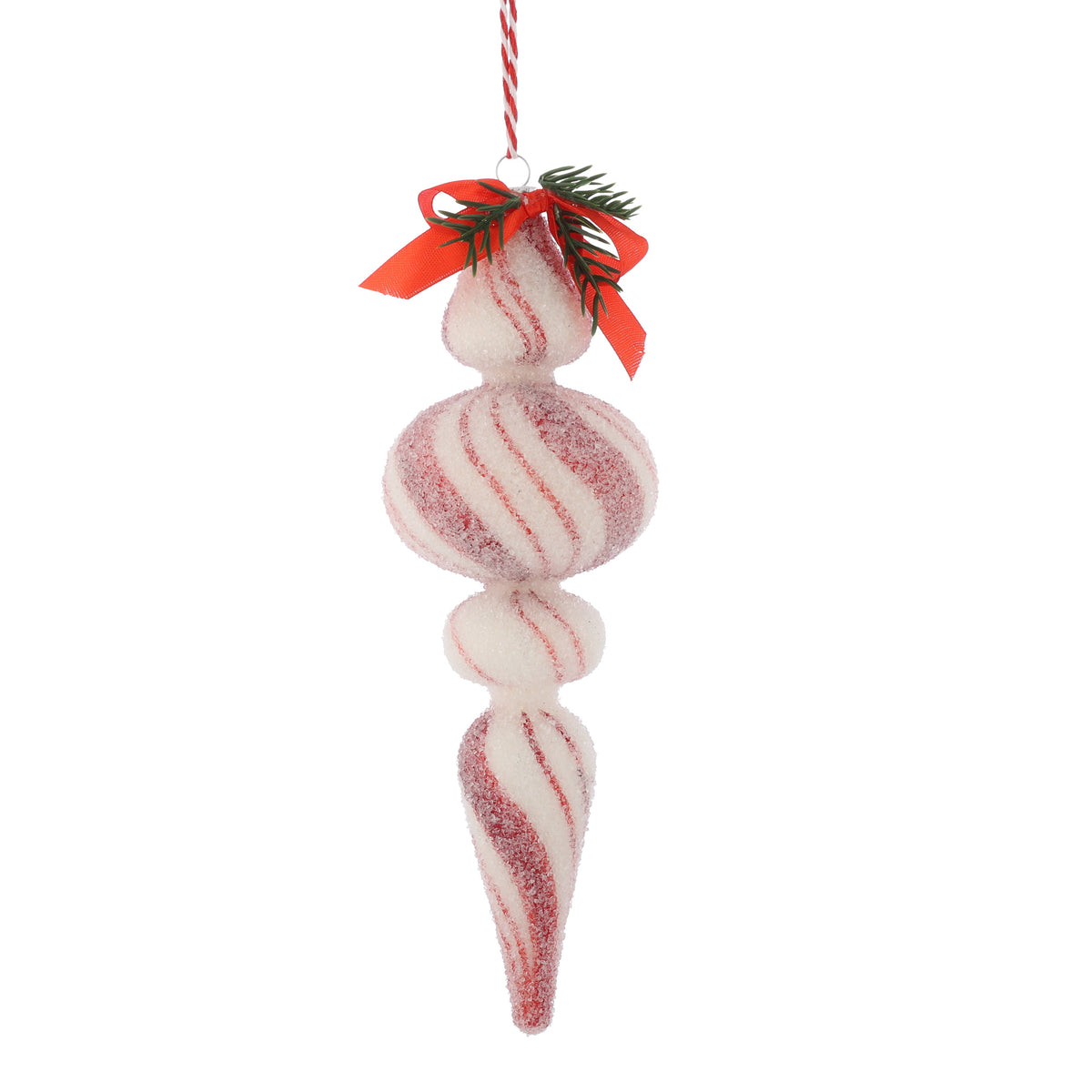 3.2 x 9.5"/ 8X24CM GLASS FROSTED PEPPERMINT FINIAL ORNAMENT STYLE A