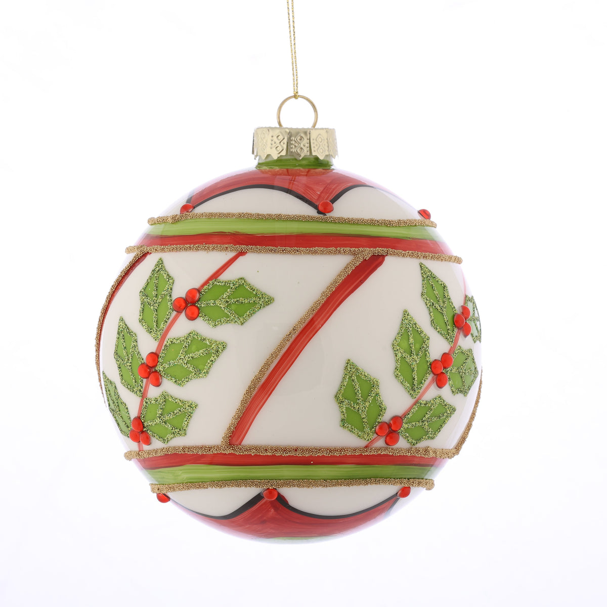 D 5"/12CM GLASS HOLLY BALL ORNAMENT