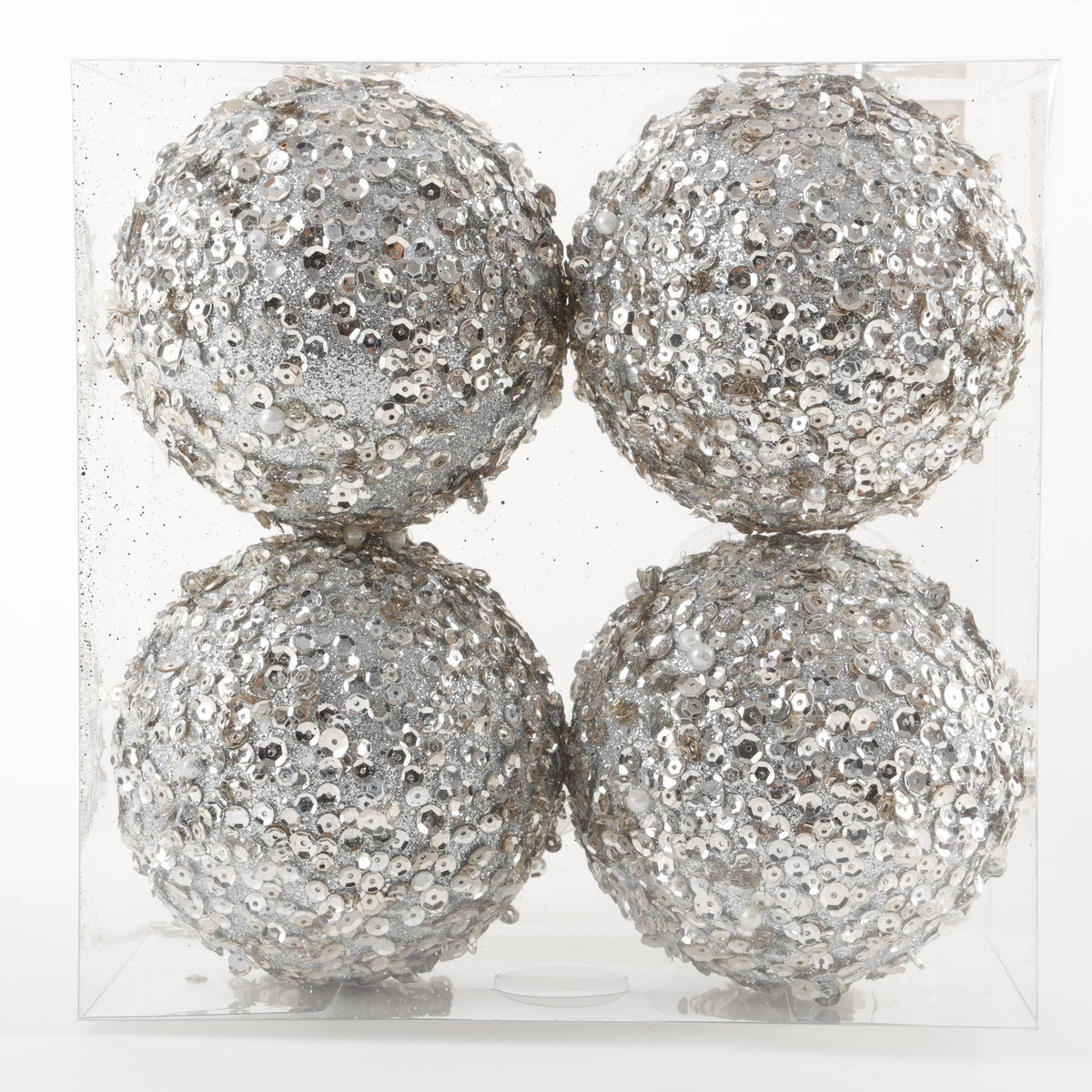 4" GLT SEQUIN BALL BX OF 4-CHAM SILV