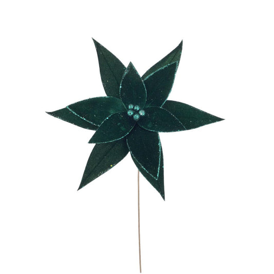 20x15IN Velvet Glitter Poinsettia Stem, Emerald
